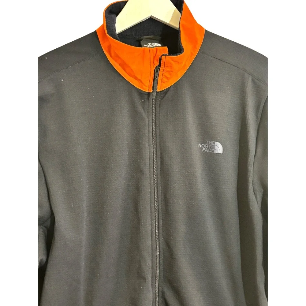 The North Face Mens Full Zip Fleece Jacket Orange Collar‎ Navy Blue L